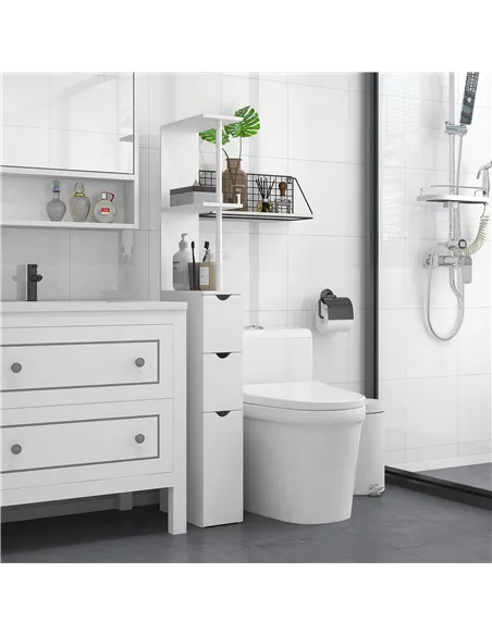 HOMCOM Slim Bathroom Storage Cabinet with Drawers, Tall Bathroom Cupboard with 2-Tier Shelf, White
