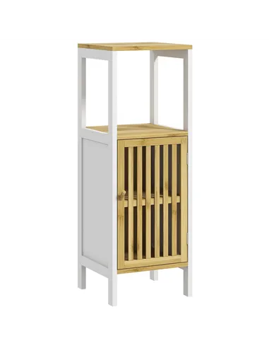 HOMCOM Bamboo-Blend Retro Cut-Out Bathroom Storage Unit, with Cupboard