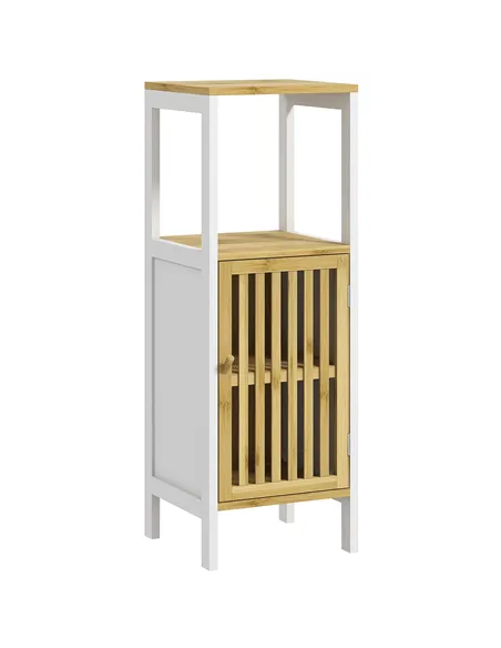 HOMCOM Bamboo-Blend Retro Cut-Out Bathroom Storage Unit, with Cupboard
