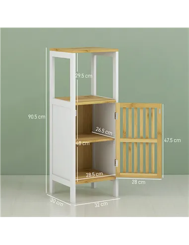 HOMCOM Bamboo-Blend Retro Cut-Out Bathroom Storage Unit, with Cupboard