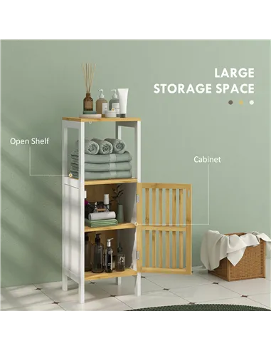 HOMCOM Bamboo-Blend Retro Cut-Out Bathroom Storage Unit, with Cupboard