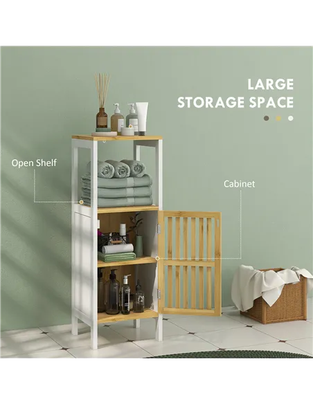 HOMCOM Bamboo-Blend Retro Cut-Out Bathroom Storage Unit, with Cupboard