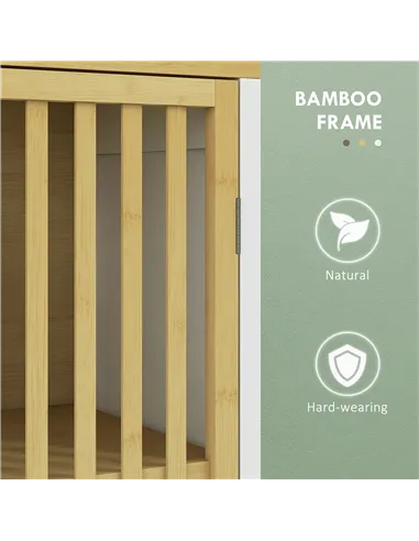 HOMCOM Bamboo-Blend Retro Cut-Out Bathroom Storage Unit, with Cupboard