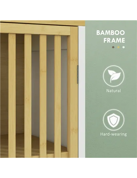 HOMCOM Bamboo-Blend Retro Cut-Out Bathroom Storage Unit, with Cupboard