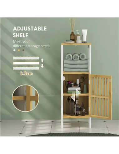 HOMCOM Bamboo-Blend Retro Cut-Out Bathroom Storage Unit, with Cupboard