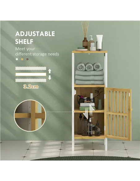 HOMCOM Bamboo-Blend Retro Cut-Out Bathroom Storage Unit, with Cupboard