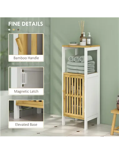 HOMCOM Bamboo-Blend Retro Cut-Out Bathroom Storage Unit, with Cupboard