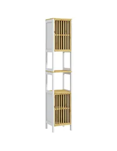 HOMCOM Bamboo-Blend Retro Cut-Out Tall Bathroom Storage Unit
