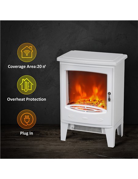 HOMCOM Tempered Glass Casing Electric Fireplace, Freestanding Electric Fire with Realistic Flame Effect, Log Burner with Overhea