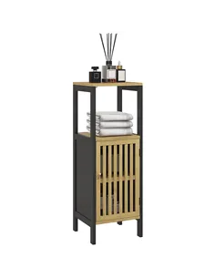 HOMCOM Bamboo-Blend Retro Cut-Out Bathroom Storage Unit, with Cupboard