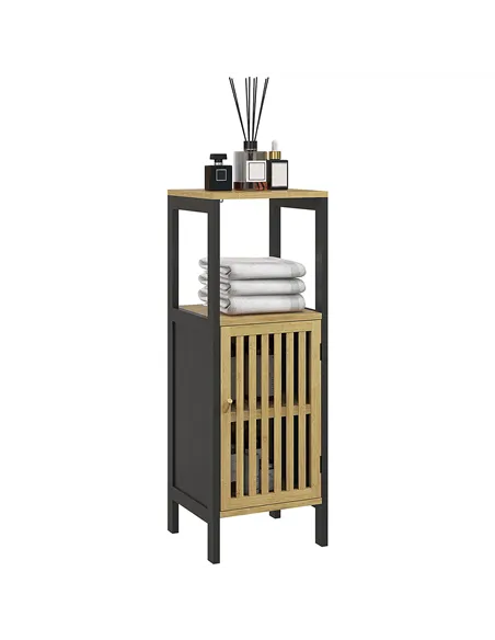 HOMCOM Bamboo-Blend Retro Cut-Out Bathroom Storage Unit, with Cupboard