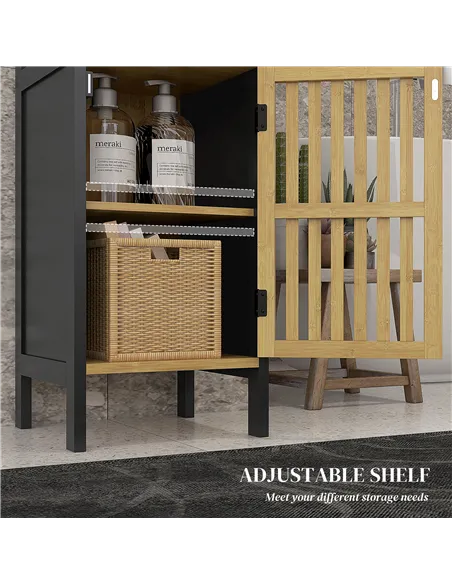 HOMCOM Bamboo-Blend Retro Cut-Out Bathroom Storage Unit, with Cupboard