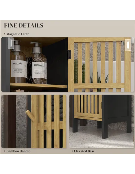 HOMCOM Bamboo-Blend Retro Cut-Out Bathroom Storage Unit, with Cupboard