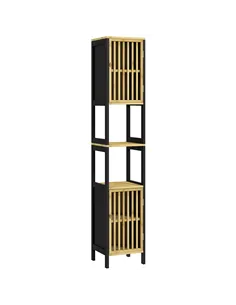 HOMCOM Bamboo-Blend Retro Cut-Out Tall Bathroom Storage Unit