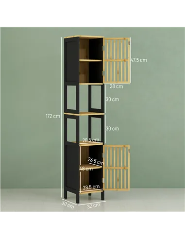 HOMCOM Bamboo-Blend Retro Cut-Out Tall Bathroom Storage Unit