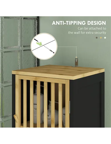 HOMCOM Bamboo-Blend Retro Cut-Out Tall Bathroom Storage Unit