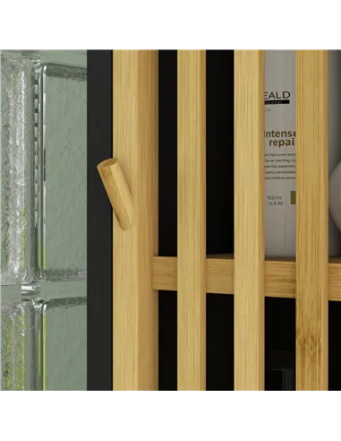 HOMCOM Bamboo-Blend Retro Cut-Out Tall Bathroom Storage Unit