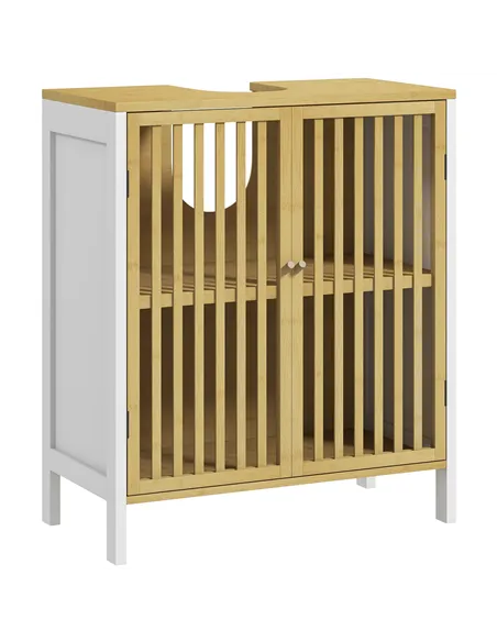 HOMCOM Bamboo-Blend Retro Cut-Out Under Sink Cabinet