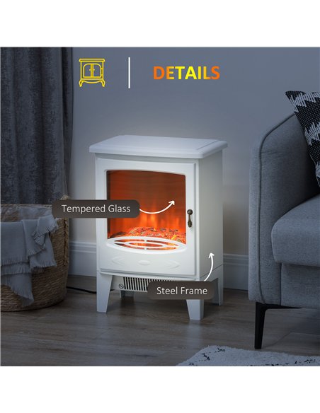 HOMCOM Tempered Glass Casing Electric Fireplace, Freestanding Electric Fire with Realistic Flame Effect, Log Burner with Overhea