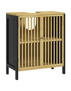 HOMCOM Bamboo-Blend Retro Cut-Out Under Sink Cabinet