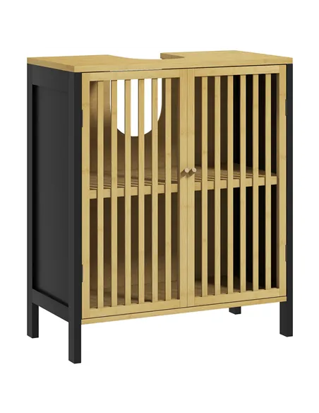 HOMCOM Bamboo-Blend Retro Cut-Out Under Sink Cabinet