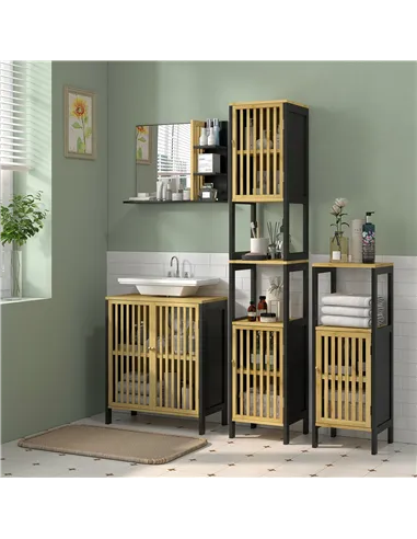 HOMCOM Bamboo-Blend Retro Cut-Out Under Sink Cabinet