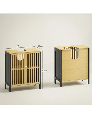 HOMCOM Bamboo-Blend Retro Cut-Out Under Sink Cabinet