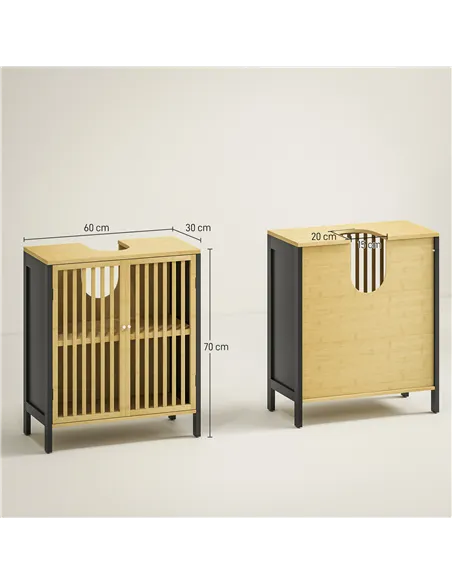 HOMCOM Bamboo-Blend Retro Cut-Out Under Sink Cabinet