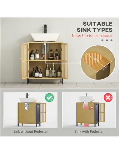 HOMCOM Bamboo-Blend Retro Cut-Out Under Sink Cabinet