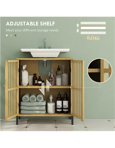 HOMCOM Bamboo-Blend Retro Cut-Out Under Sink Cabinet