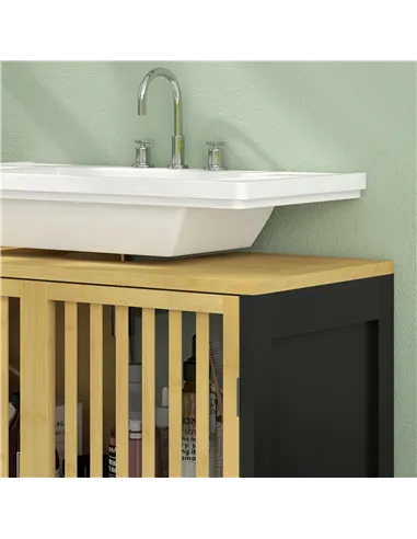 HOMCOM Bamboo-Blend Retro Cut-Out Under Sink Cabinet