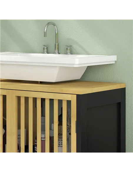 HOMCOM Bamboo-Blend Retro Cut-Out Under Sink Cabinet