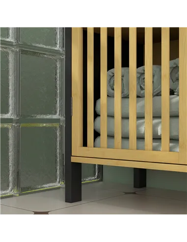 HOMCOM Bamboo-Blend Retro Cut-Out Under Sink Cabinet