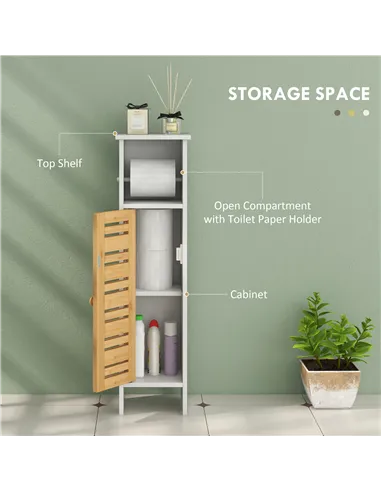 HOMCOM Bathroom Cabinet with Toilet Paper Holder - White