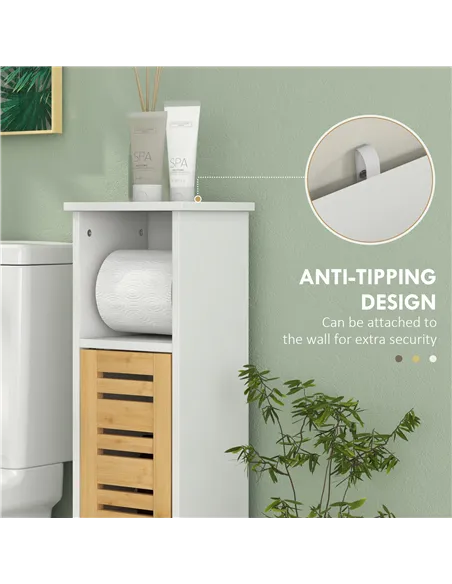 HOMCOM Bathroom Cabinet with Toilet Paper Holder - White