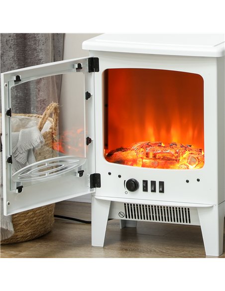 HOMCOM Tempered Glass Casing Electric Fireplace, Freestanding Electric Fire with Realistic Flame Effect, Log Burner with Overhea
