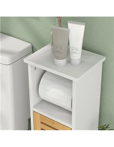 HOMCOM Bathroom Cabinet with Toilet Paper Holder - White