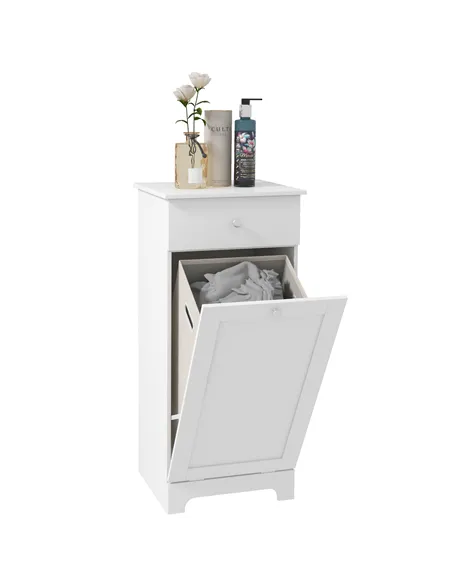HOMCOM Single Hamper Laundry Storage Cabinet - White