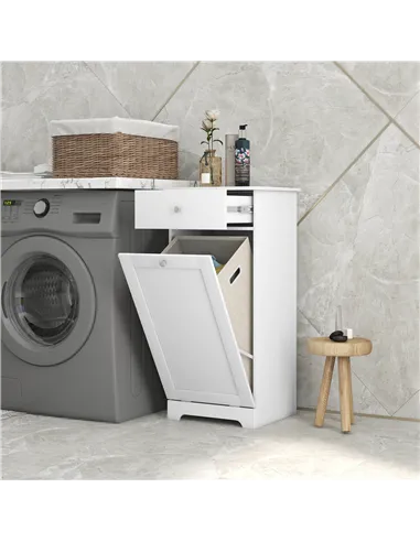 HOMCOM Single Hamper Laundry Storage Cabinet - White