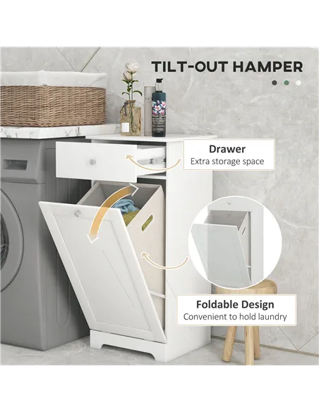 HOMCOM Single Hamper Laundry Storage Cabinet - White