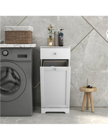 HOMCOM Single Hamper Laundry Storage Cabinet - White