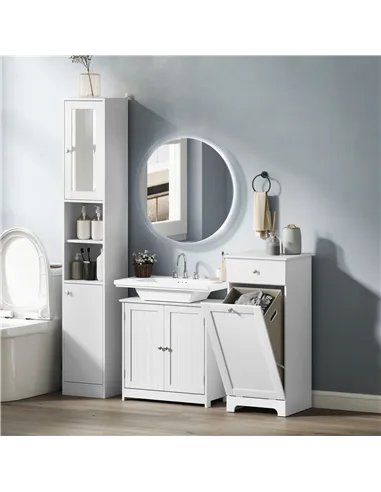 HOMCOM Single Hamper Laundry Storage Cabinet - White