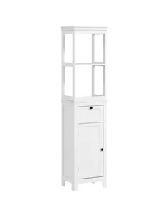 HOMCOM Tall Bathroom Cabinet, Slim Bathroom Storage Cabinet with 2 Open Shelves, Soft Close Door and Drawer, Adjustable Shelf, N