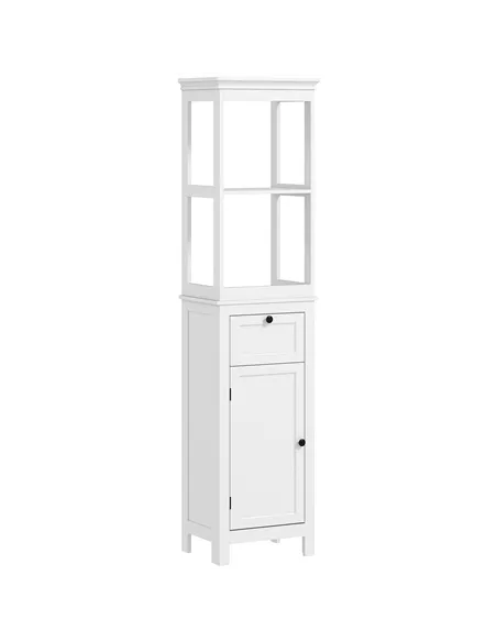 HOMCOM Tall Bathroom Cabinet, Slim Bathroom Storage Cabinet with 2 Open Shelves, Soft Close Door and Drawer, Adjustable Shelf, N