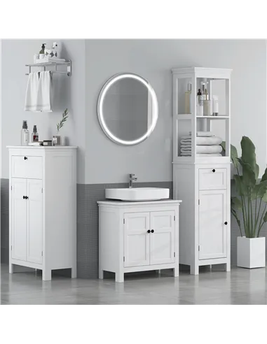 HOMCOM Tall Bathroom Cabinet, Slim Bathroom Storage Cabinet with 2 Open Shelves, Soft Close Door and Drawer, Adjustable Shelf, N