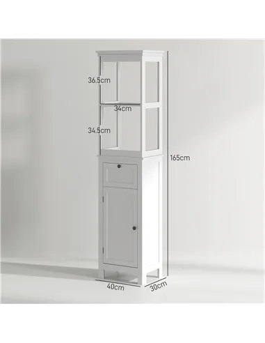 HOMCOM Tall Bathroom Cabinet, Slim Bathroom Storage Cabinet with 2 Open Shelves, Soft Close Door and Drawer, Adjustable Shelf, N