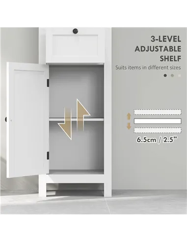 HOMCOM Tall Bathroom Cabinet, Slim Bathroom Storage Cabinet with 2 Open Shelves, Soft Close Door and Drawer, Adjustable Shelf, N