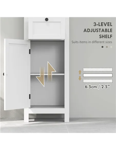 HOMCOM Tall Bathroom Cabinet, Slim Bathroom Storage Cabinet with 2 Open Shelves, Soft Close Door and Drawer, Adjustable Shelf, N