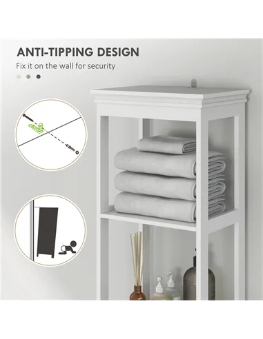 HOMCOM Tall Bathroom Cabinet, Slim Bathroom Storage Cabinet with 2 Open Shelves, Soft Close Door and Drawer, Adjustable Shelf, N