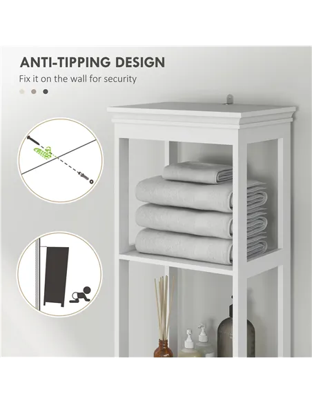 HOMCOM Tall Bathroom Cabinet, Slim Bathroom Storage Cabinet with 2 Open Shelves, Soft Close Door and Drawer, Adjustable Shelf, N